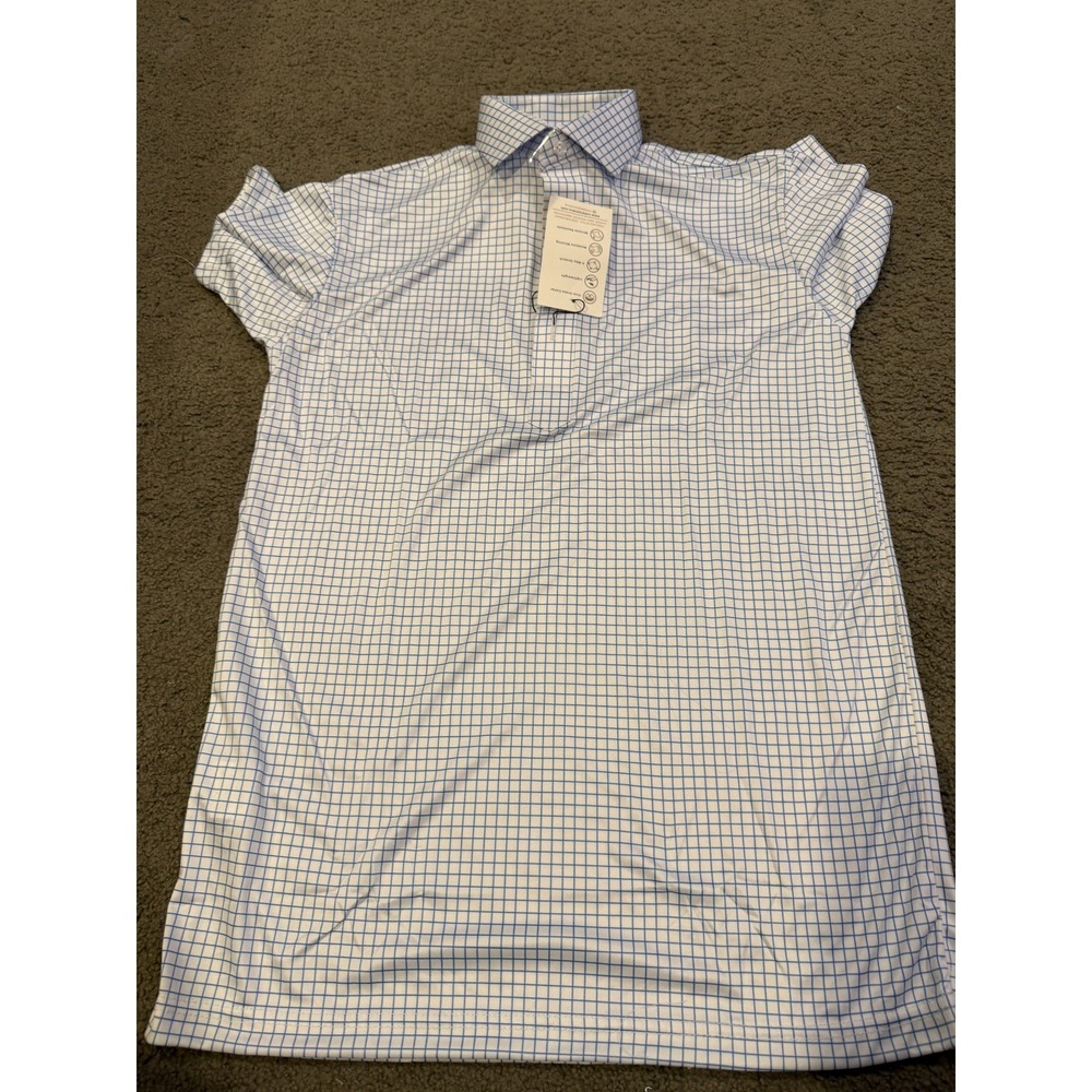 Collars And Co Mens Short Sleeve Polo Blue White Square Size Small NWT